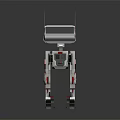 White And Red Robot With Mechanical Body Antennas And Display Screen Standing On Dark Background