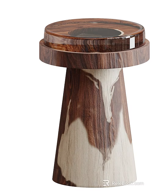 Modern Wooden Side Table With Round Top And Unique Tapered Wooden Base 3d model 