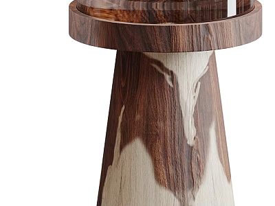 Modern Wooden Side Table With Round Top And Unique Tapered Wooden Base 3d model