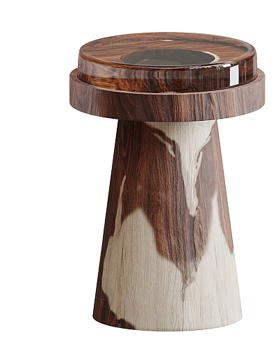 Modern Wooden Side Table With Round Top And Unique Tapered Wooden Base 3d model