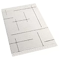 Modern Minimalist Square Rug With Geometric Black Lines On White Background And Fringe Edges