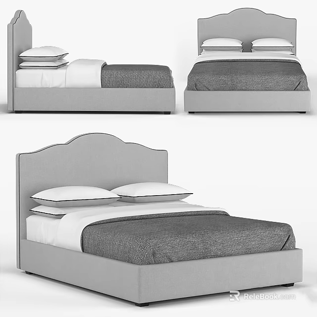 Modern Double Bed With Upholstered Headboard Gray Bedding And White Pillows 3d model