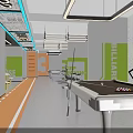 Spacious Fitness Gym Interior With Billiard Table Track Lines And Sports Mural