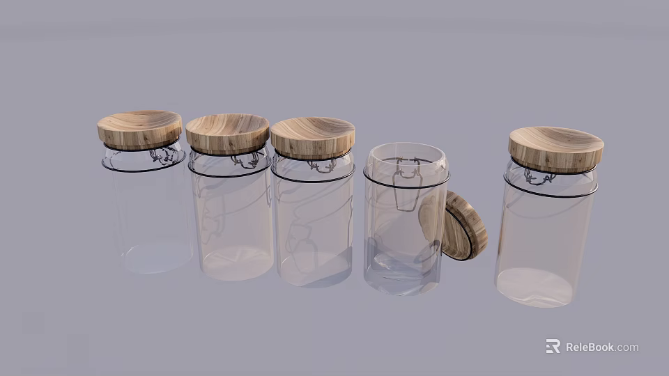 Transparent Ceramic Storage Jars with Wooden Lids for Kitchen Organization 3d model