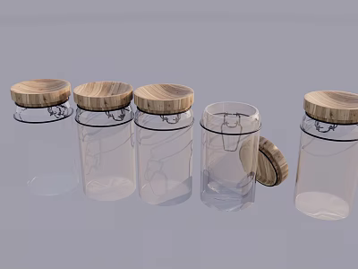 Transparent Ceramic Storage Jars with Wooden Lids for Kitchen Organization 3d model