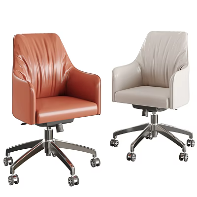 Orange And Beige Leather Office Chairs With Armrests Metal Base And Wheels 3d model