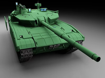Green Military Tank 3D Model With Long Gun Barrel And Tracks 3d model