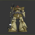 Mecha Robot Figure Design With Brown Yellow Armor Red Head Component And Large Weapon
