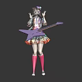 Cat Ear Girl With Purple Electric Guitar Wearing Colorful Dress Pink Stockings And White Shoes