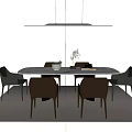 Elegant Round Dining Table Set with Chairs Pendant Light and Tableware on Light Rug 3d model