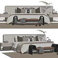 Modern Double Bed With Upholstered Headboard Bedside Tables And Decorative Pillows 3d model