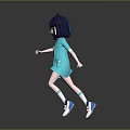 Cartoon Character With Blue Black Hair Green Eyes Yellow Badge And Creature Features