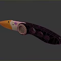 Weapon Knife With Orange Blade Black Handle And Metal Circular Holes
