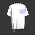 White T-shirt With Blue Heart Pattern And Hanging Tassel Design