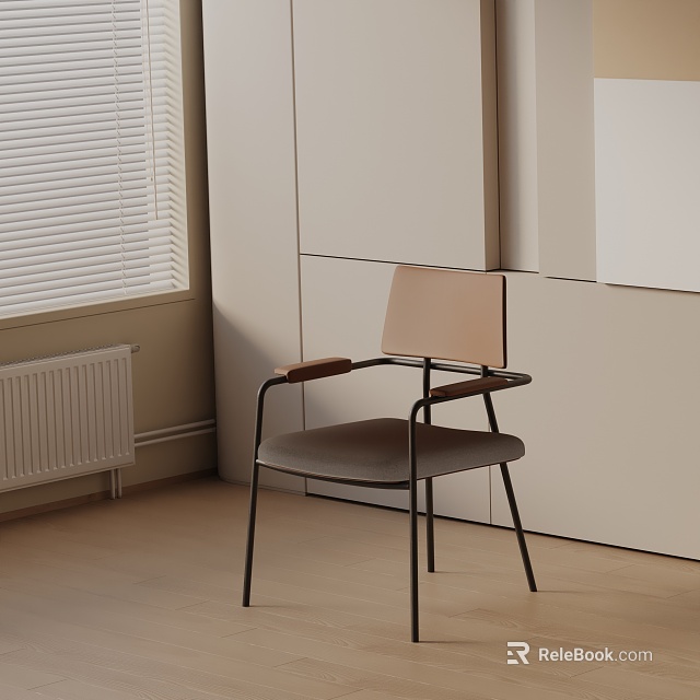 Modern Minimalist Dining Chair With Metal Frame And Light Brown Seat Backrest Armrests 3d model 