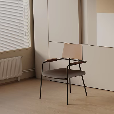Modern Minimalist Dining Chair With Metal Frame And Light Brown Seat Backrest Armrests 3d model