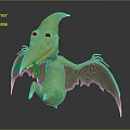 Green Cartoon Pterosaur Character With Long Beak Sharp Teeth And Green Wings 3d model