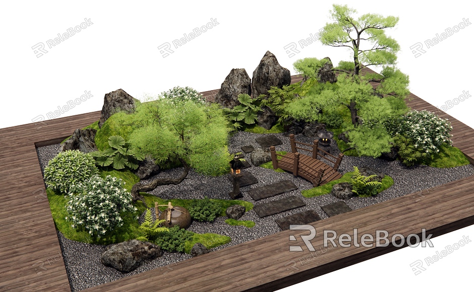 New Chinese Zen Courtyard Sick Ting Bu Stone Head rockery plant landscape landscape plant pile landscape tree water bowl model