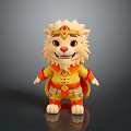 Cute Cartoon Lion Doll In Yellow Decorative Outfit With Red Crown And Cheerful Expression