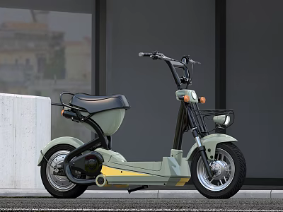 Modern Light Green Electric Scooter With Black Seat And Headlight In Urban Area 3d model
