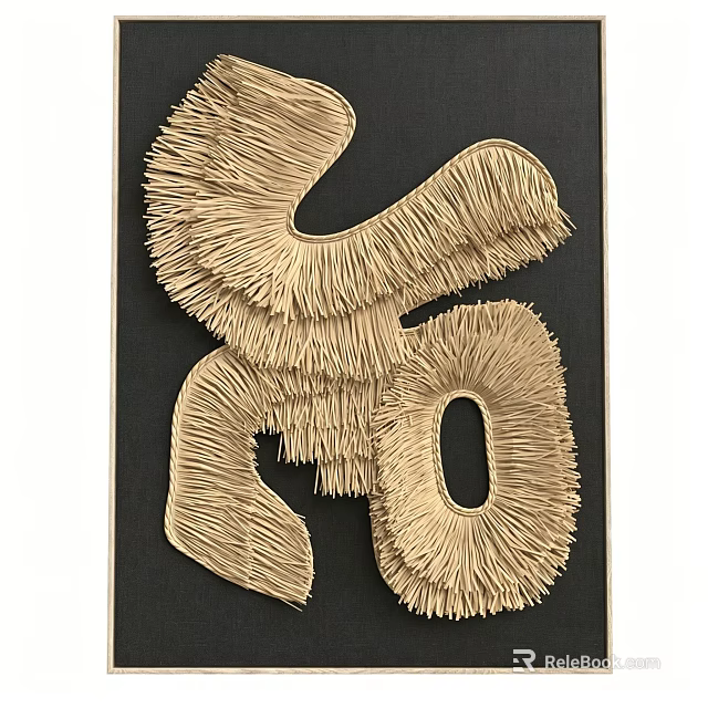 Black Decorative Frame With Natural Woven Abstract Art Design For Wall 3d model 