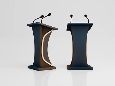 Two Modern Curved Podiums With Microphones In Wooden And Black Design 3d model
