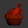 Wicker Basket Containing Fresh Bread Red Apple And Red Bottle For Food