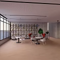 School Modern Study Area With Large Windows Bookshelves And Green Plants