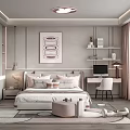 Modern Kids Room Interior With Bed Desk Chair Shelves Lamp Wall Painting And Area Rug