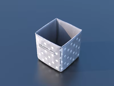 Gray Fabric Storage Box With Square Shape And White Star Pattern 3d model