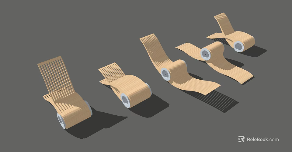 Modern Wicker Outdoor Chairs With Adjustable Positions And Rolling Wheels 3d model 