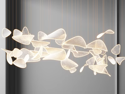 Modern Unique Shaped Pendant Light With Delicate Illuminated Panels And Golden Wires 3d model