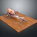 Traditional Roast Pig Cart Displayed On Wooden Platform With Roasted Pig Wheels And Metal Stand