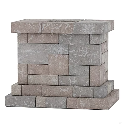 Natural Stone and Wood Masonry Wall with Stacked Blocks and Rustic Texture 3d model