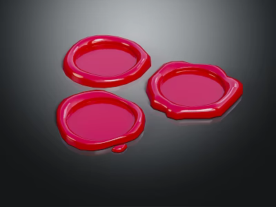 Red Wax Seals As Household Items For Sealing With Shiny Circular Design And Dripping Wax 3d model