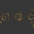 Three Coiled Snakes With Intricate Brown Black Patterns On Shiny Black Surface