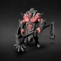 Red Skinned Muscular Warrior Creature in Spiked Armor With Giant Axe 3d model