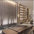 Traditional Chinese Teahouse Interior With Wooden Shelves Stone Decorations Green Plants And Natural Light