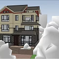 Modern Two Story Detached Villa With Large Windows Brown Door And Green Garden