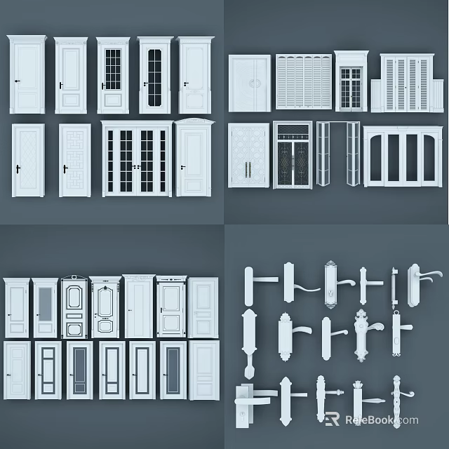 Versatile Swing Door Designs With Different Panel Styles Glass Inserts And Hardware 3d model