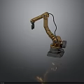 Golden Robotic Arm With Multiple Joints And Black Base Connecting Cable