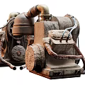 Old Rusty Vintage Engines Showcasing Mechanical Wheels Pipes And Metal Parts