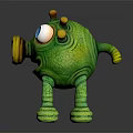 Green Cartoon Creature Character With Big Blue Eyes Spiral Nose And Multiple Legs Sculpture