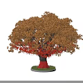 Beautiful Arbor with Orange Red Foliage and Red Decorative Ribbons on Green Grass Base