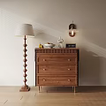 Wooden Entryway Side Cabinet With Drawers Fruit Bowl Rabbit Ornament Floor Lamp And Wall Light