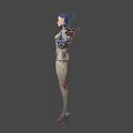 Sci Fi Game Character With Blue Hair Cybernetic Body And Organic Textures