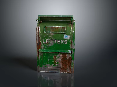 Vintage Green Rusted Mailbox With Letters Text And Number 12 3d model