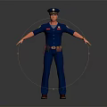 Realistic Male Police Officer In Blue Uniform With Cap Badge And Utility Belt Standing Pose