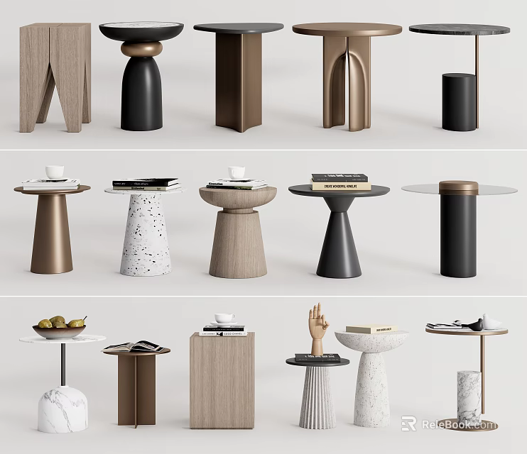 Various Modern Side Tables With Wood Metal And Ceramic Bases For Living Room Decor 3d model 