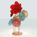 Colorful Flower Shaped Decorative Ornament Set With Glass Petals And Copper Metal Base